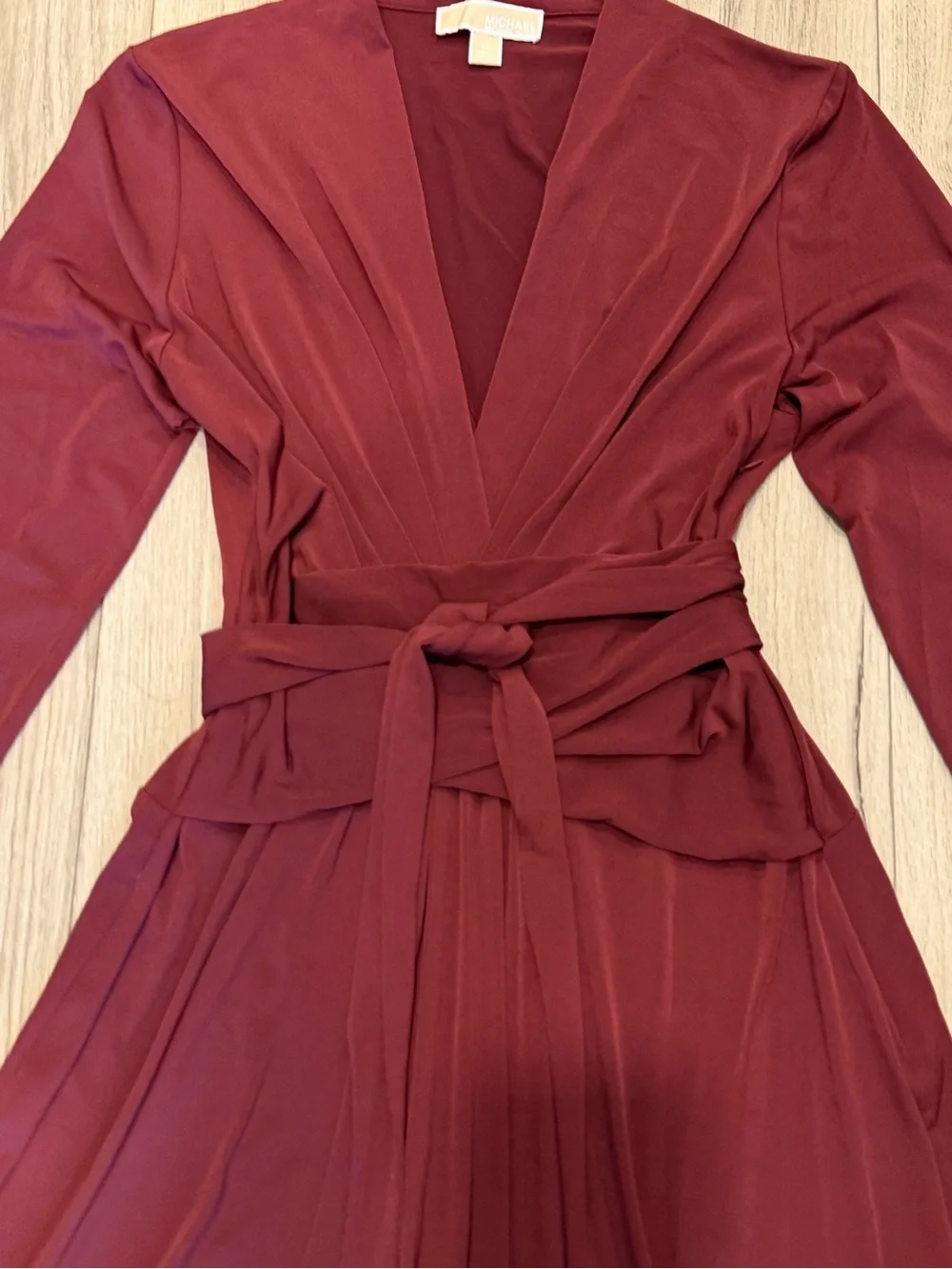 Michael Kors Long-Sleeve Wrap Dress in Burgundy